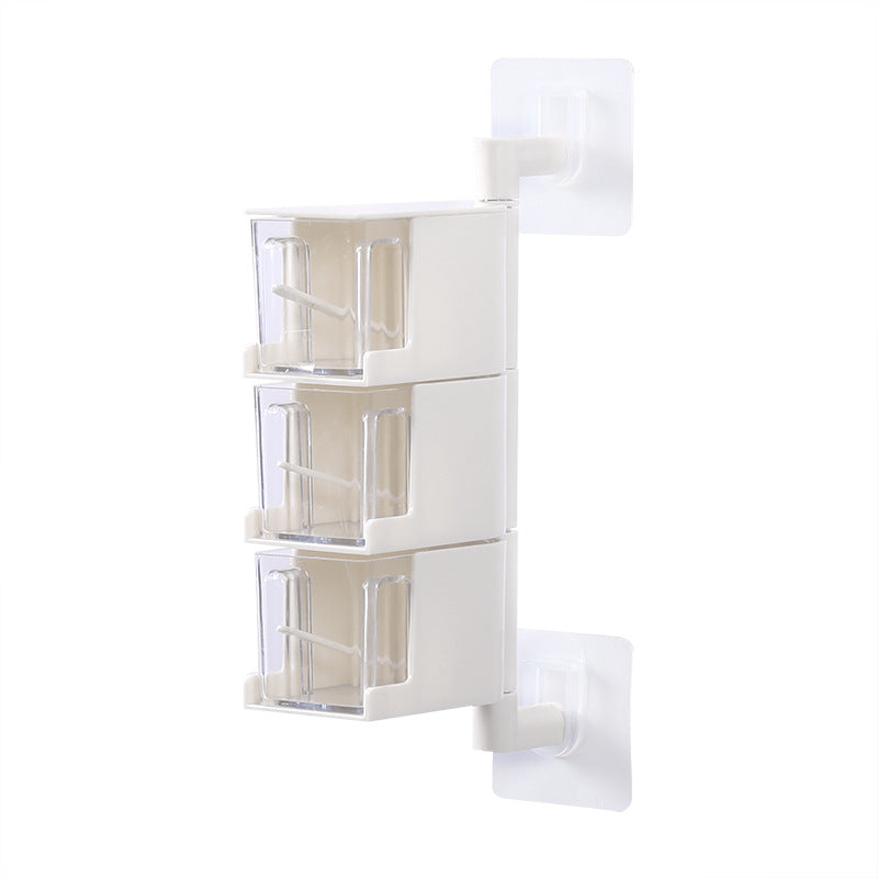 Кухненска кутия за подправки, въртяща се, за стенен монтаж, без перфоратор, многослойна кутия за подправки с чекмедже