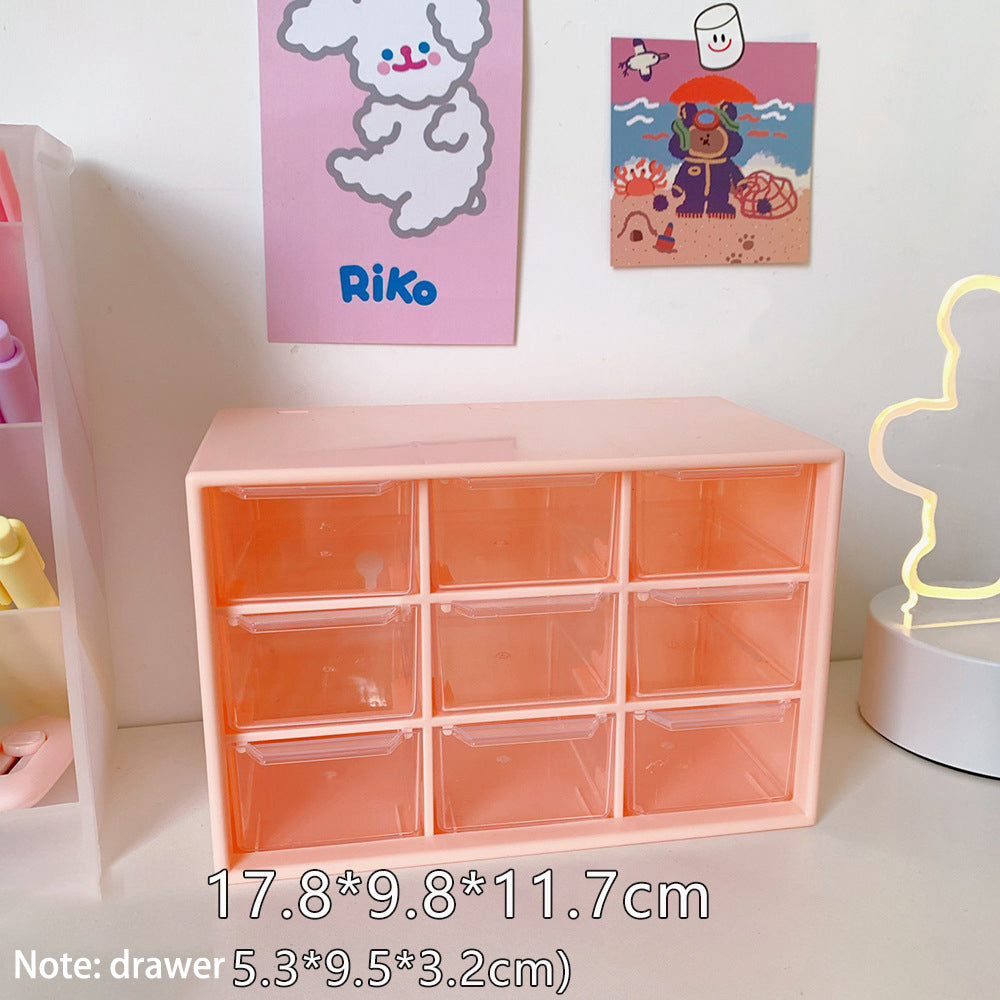 Кутия за съхранение на прахоустойчиви чекмеджета за момичета Ins Jiugongge, настолна канцеларска техника, бижута, ръчна сметка, козметика, студенти