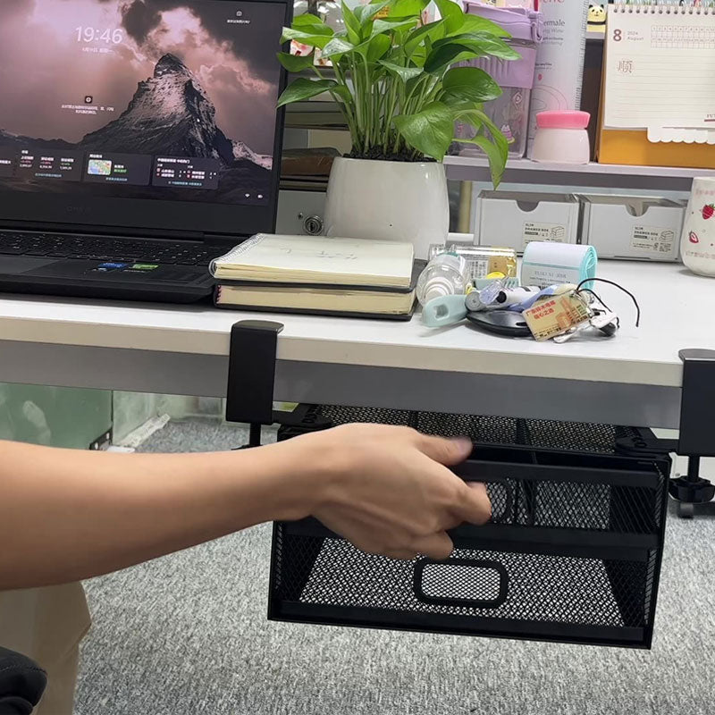 Ново чекмедже под бюрото без перфоратори, скрит еднослоен рафт и метален заключващ се кош за съхранение за офис бюра.