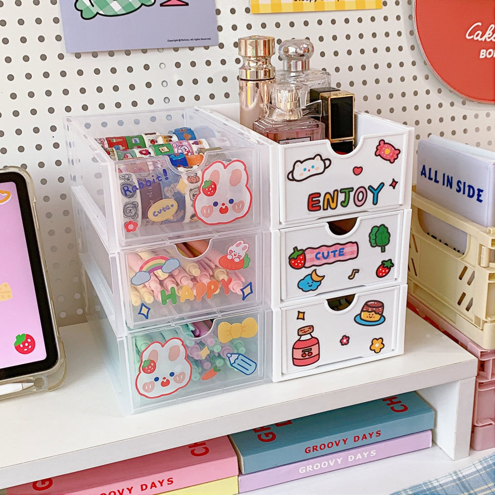 Кутия за съхранение на плот с чекмедже, прозрачна, за студентско общежитие, за разни козметични принадлежности, кутия за органайзер за бюро