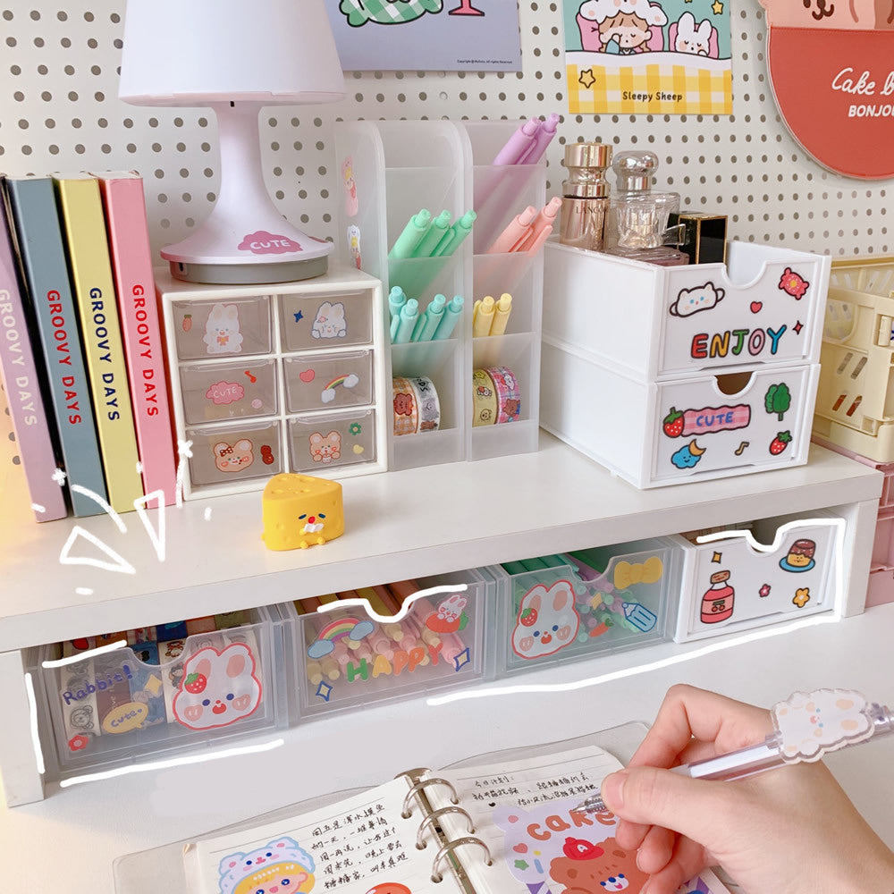 Кутия за съхранение на плот с чекмедже, прозрачна, за студентско общежитие, за разни козметични принадлежности, кутия за органайзер за бюро