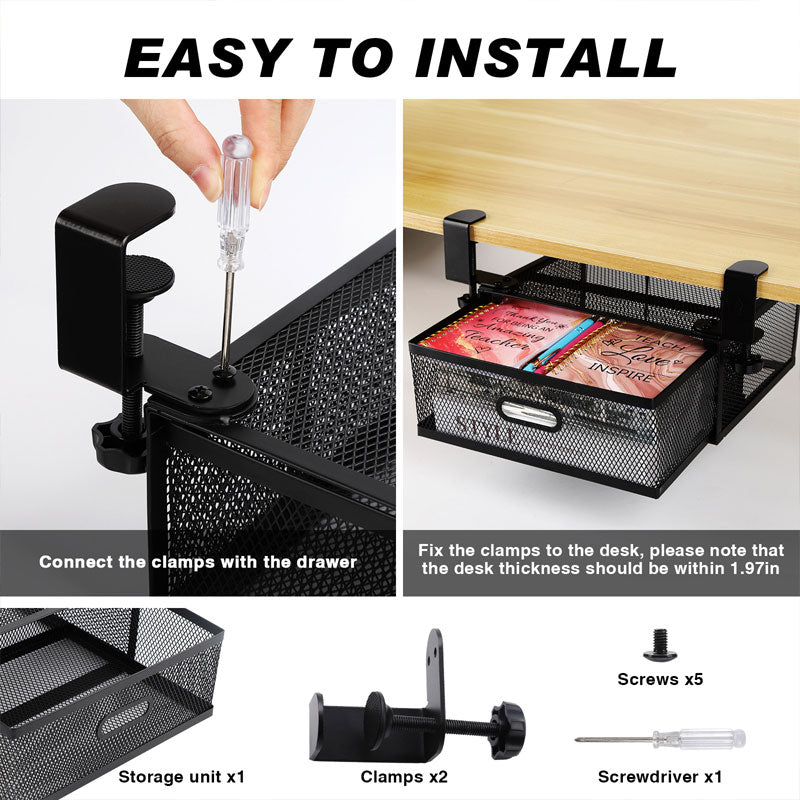 Ново чекмедже под бюрото без перфоратори, скрит еднослоен рафт и метален заключващ се кош за съхранение за офис бюра.