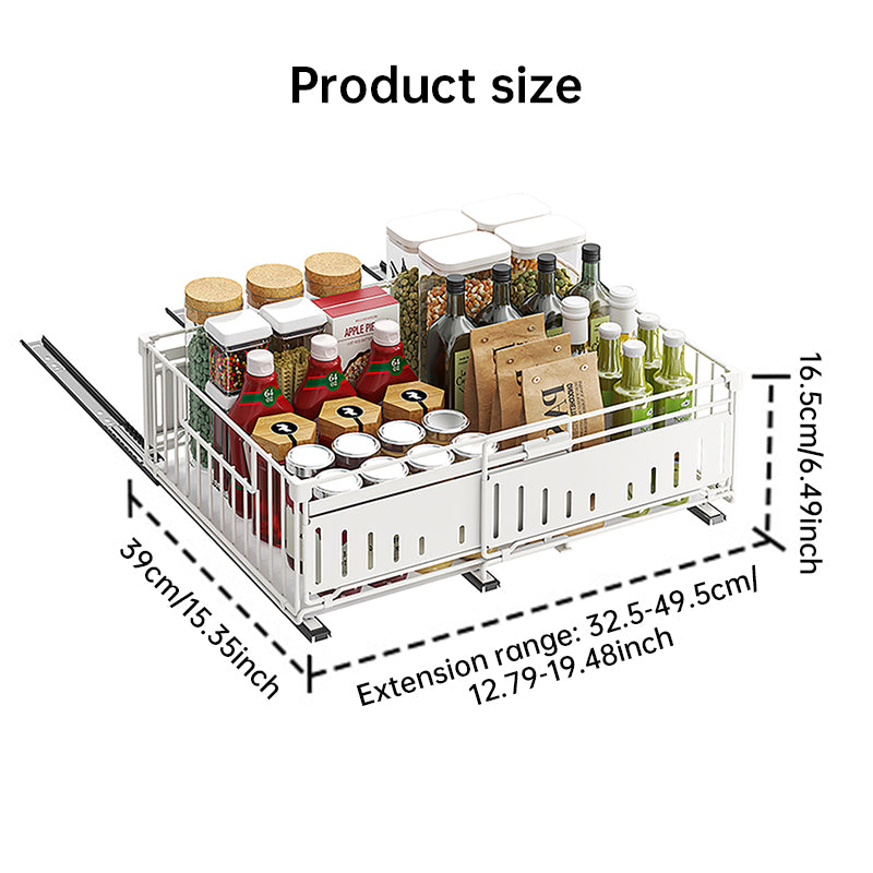 Телескопичен органайзер за кухненски чекмеджета, регулируема плъзгаща се поставка за съхранение (33-49 см)