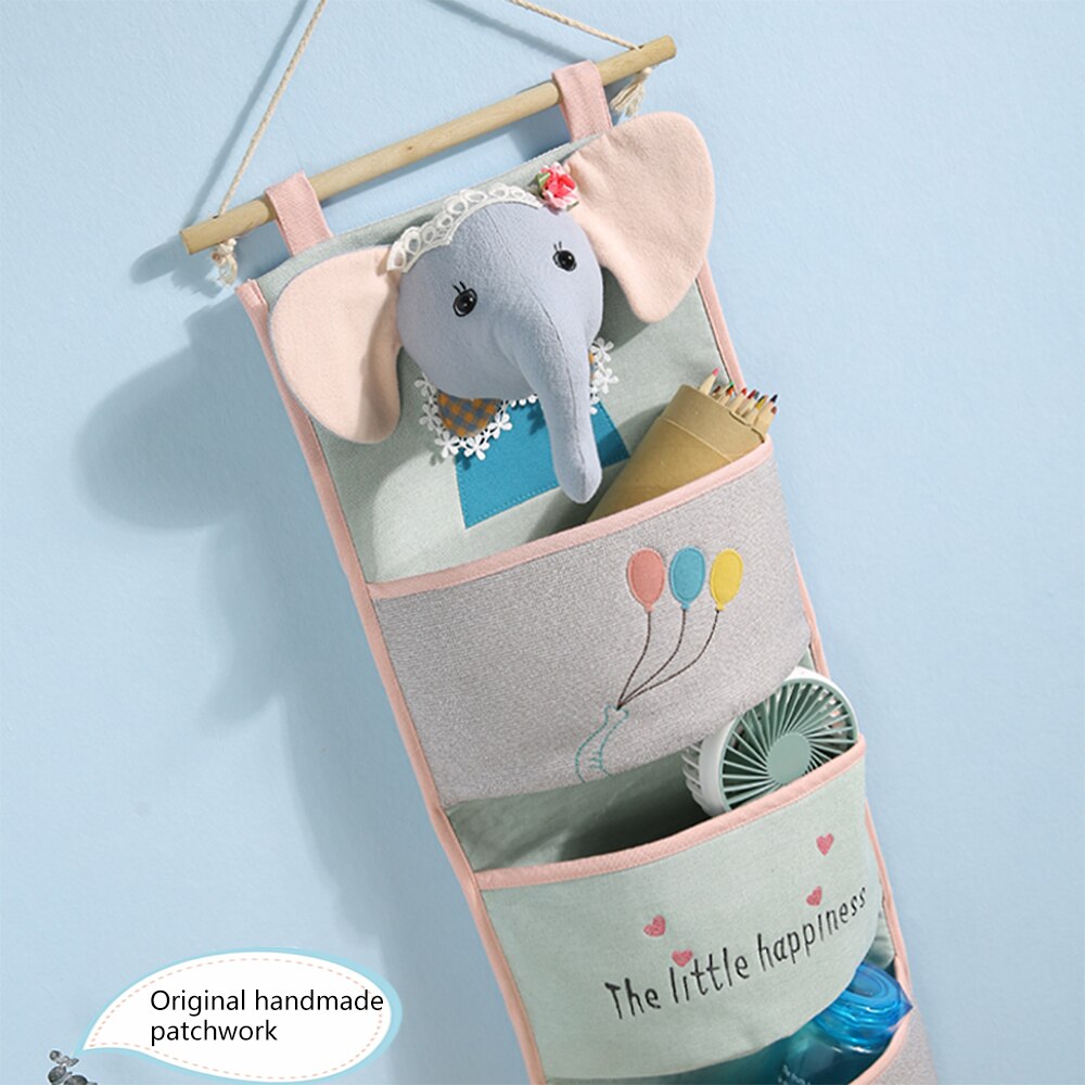 Памучни ленени чанти за организиране на висящи предмети, стенни, за домашно обучение, баня, кухня, чанта за съхранение, многослоен комплект слончета с анимационен герой