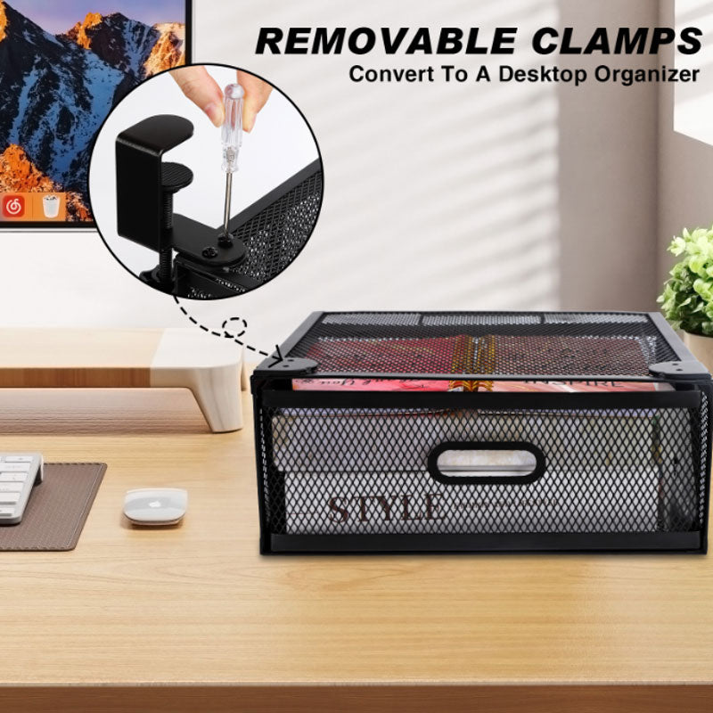 Ново чекмедже под бюрото без перфоратори, скрит еднослоен рафт и метален заключващ се кош за съхранение за офис бюра.